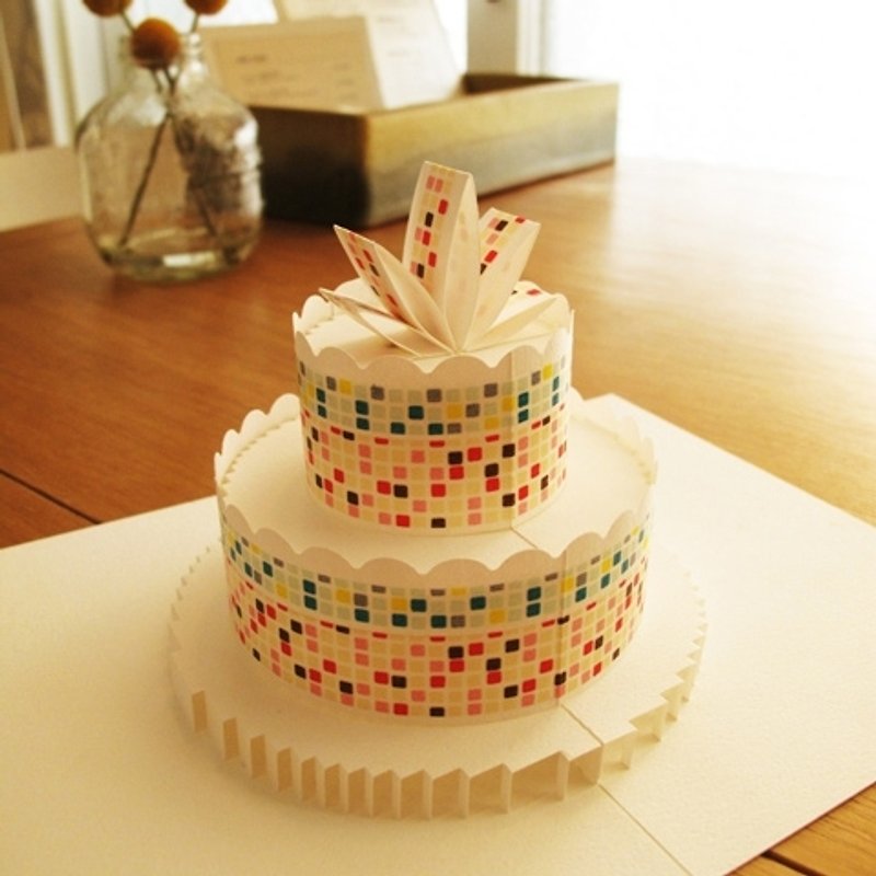 立體紙雕蛋糕卡-馬賽克磚 - 卡片/明信片 - 紙 多色