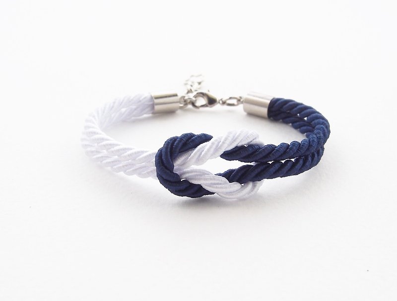 Navy blue / White knot rope bracelet - Bracelets - Other Materials Blue