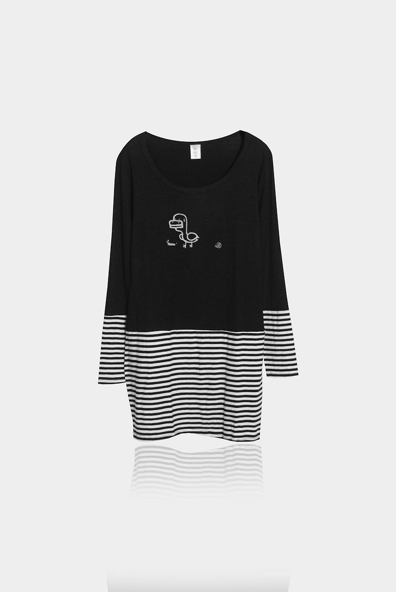 Cotton & Hemp Women's T-Shirts Black - [Limited] bystander hand-made duck / stripe stitching kick. last one