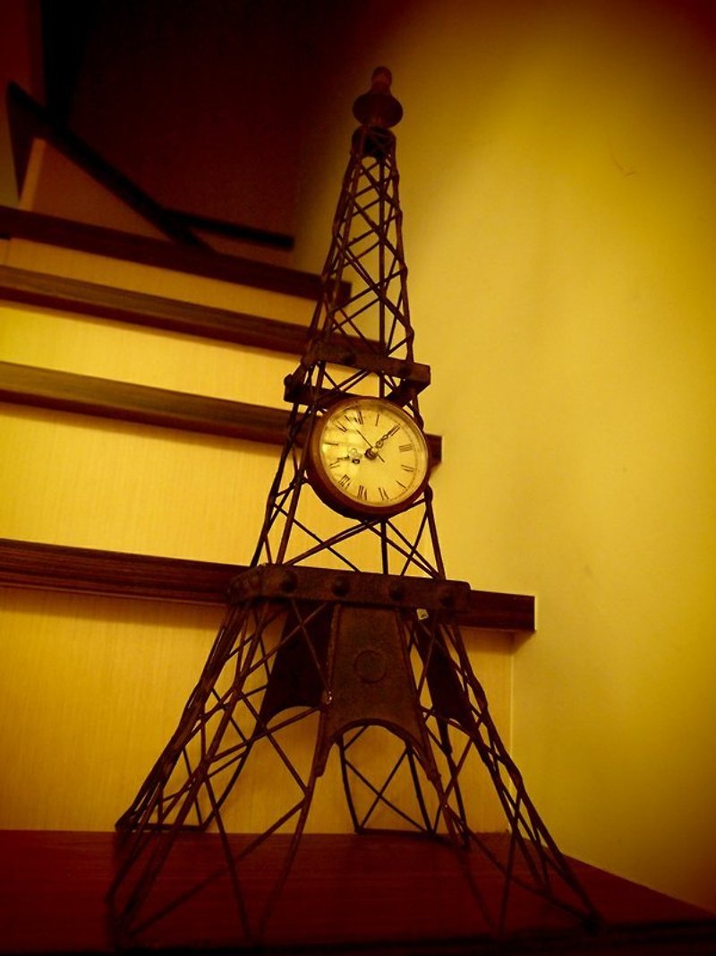 復古工業風 法國巴黎鐵塔時鐘 雜貨 - 置物 - 金属 ブラウン