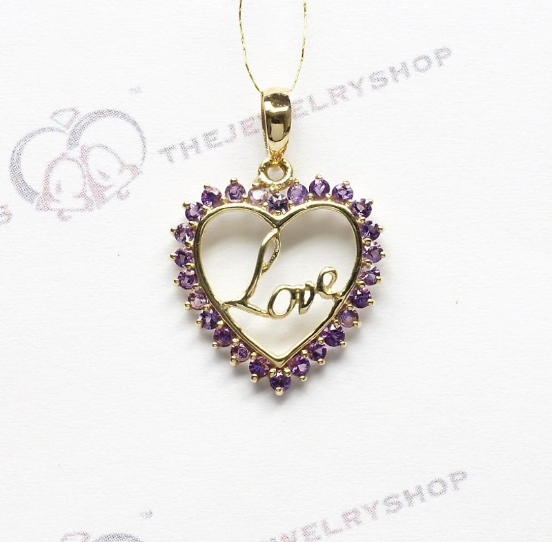 14K Yellow Gold Amethyst Pendant / Gift to her / Birthstone (Free Shipping) - Necklaces - Gemstone Purple