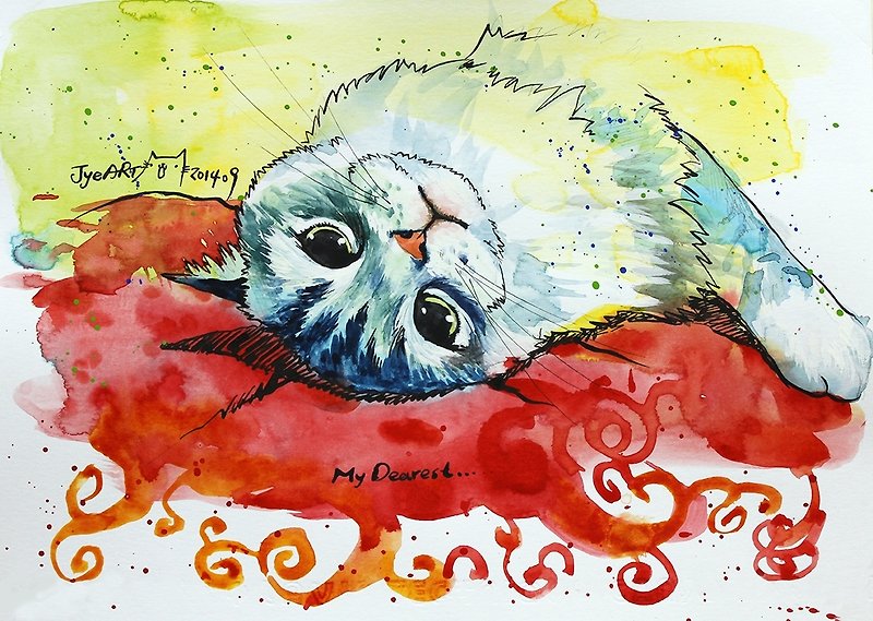 [Miaoxinpian] Watercolor hand-painted cat-red panda (leaflet purchase area) - การ์ด/โปสการ์ด - กระดาษ สีแดง