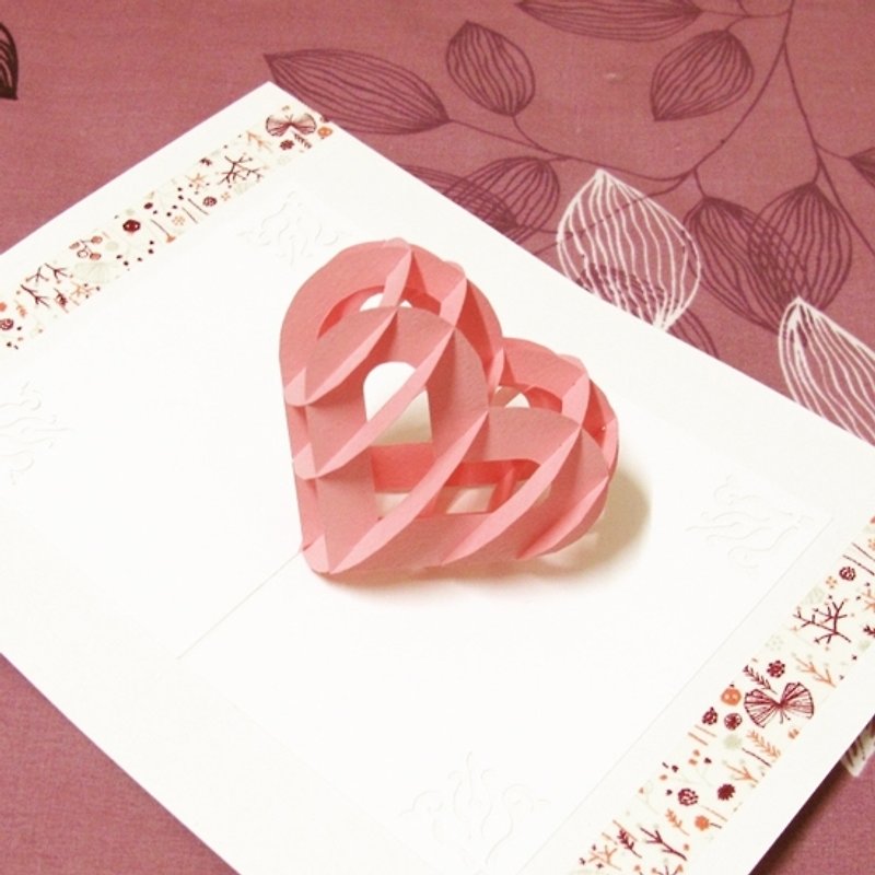 Three-dimensional Paper Sculpture Valentine Card-Paper Sculpture Heart - Cards & Postcards - Paper Pink