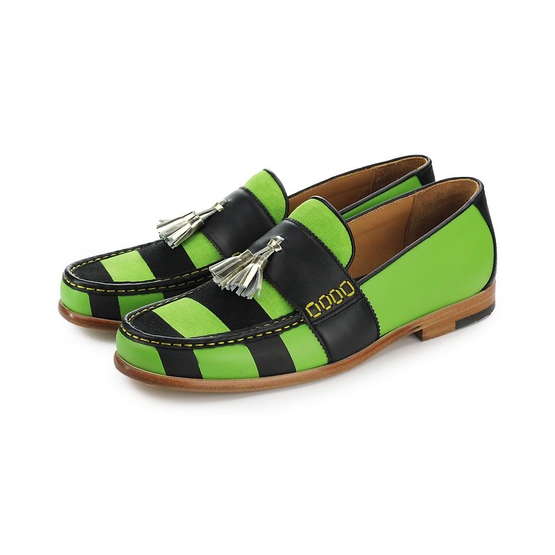 Loafers shoes Mad Hatter M1112 Green Stripe - Men's Oxford Shoes - Cotton & Hemp Multicolor