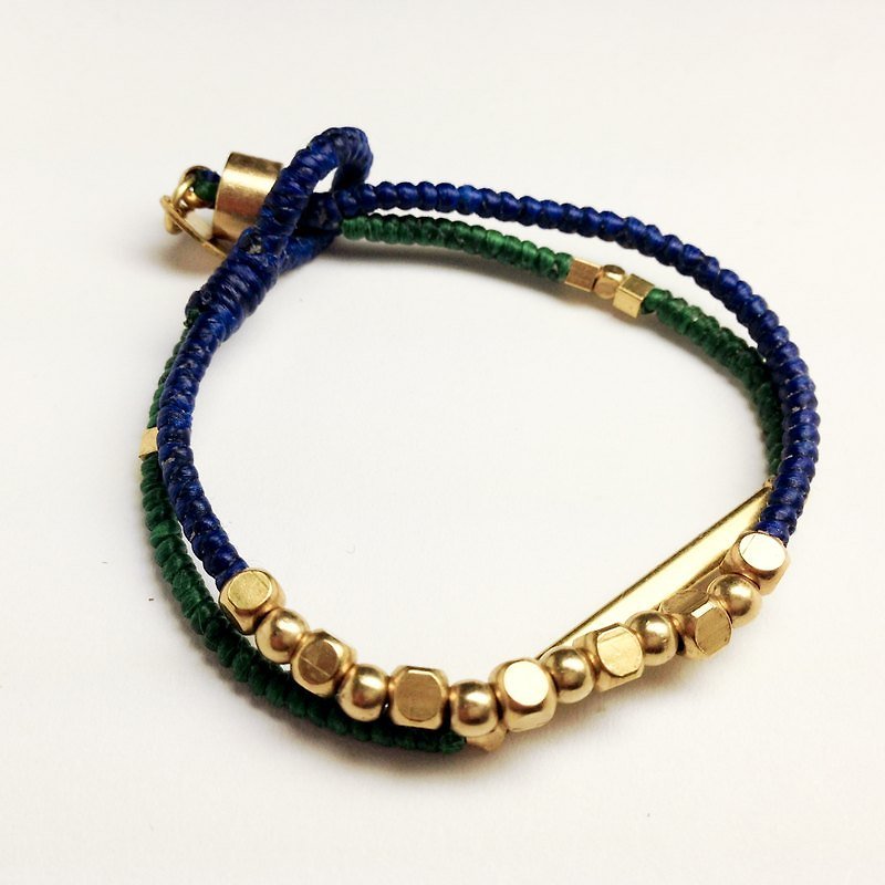 Teal equation. Double Series - Wax Bronze wire Bracelet - Bracelets - Copper & Brass Blue