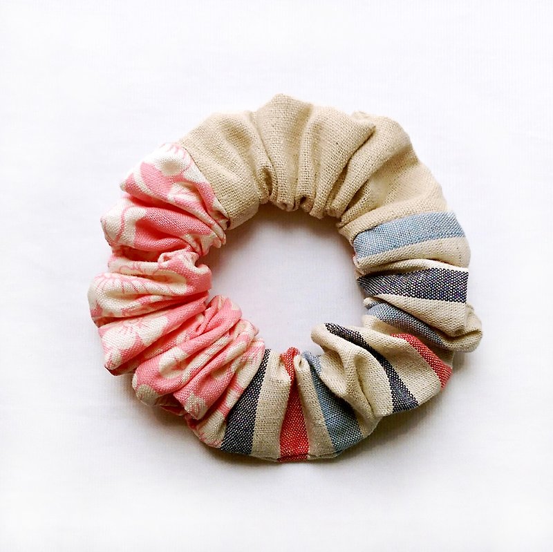 Limited edition handmade patchwork rags colorectal hair ring donuts - Hair Accessories - Other Materials Pink