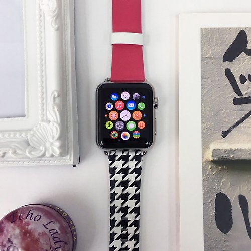 UltraCase Apple Watch Series 1 - 5 粉紅黑白千鳥格錶帶 38 40 42 44 mm