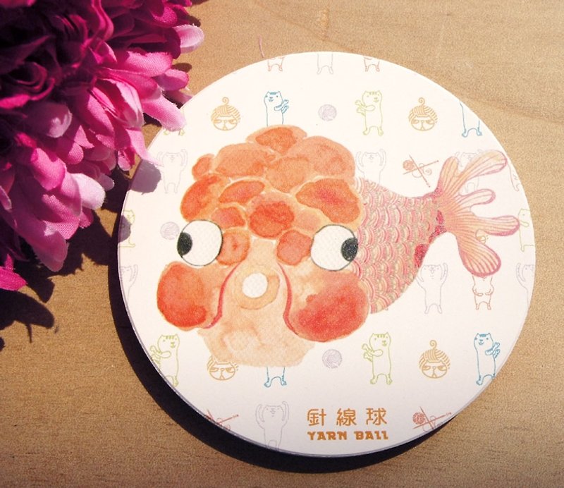 Sewing ball nasolabial animals - Decree goldfish absorbent ceramic coasters - Coasters - Other Materials White