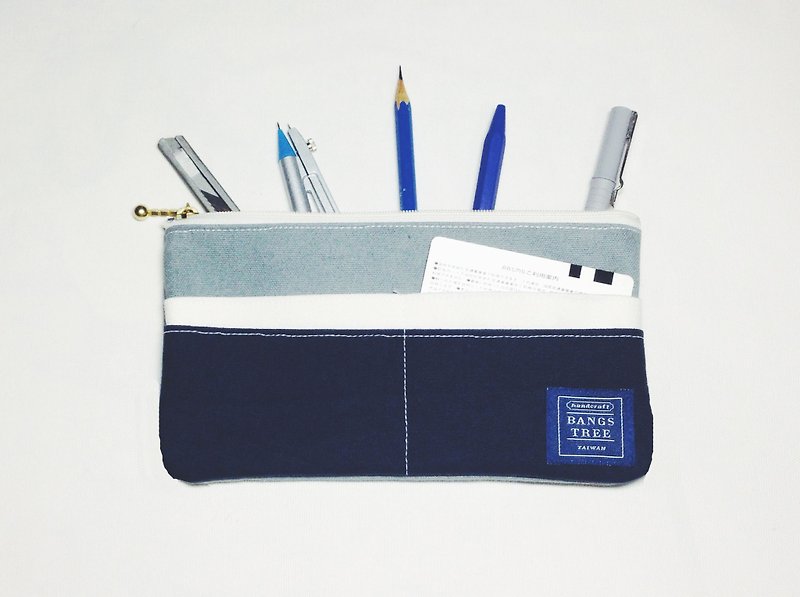 ::Bangstree:: Multifunctional Pencil case- gray+white+dark blue - กล่องดินสอ/ถุงดินสอ - วัสดุอื่นๆ สีเทา