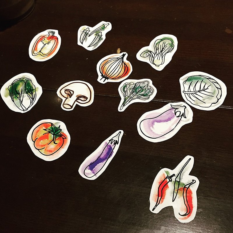 C'est trop Mignon \\ painted stickers stickers * Eat more vegetables vegetable stickers - สติกเกอร์ - กระดาษ สีเขียว