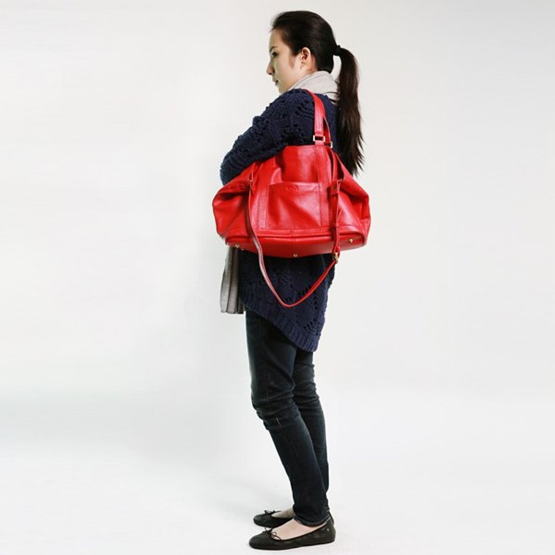 Passion 中手袋紅色 手提/肩背/斜背 - Messenger Bags & Sling Bags - Genuine Leather Red