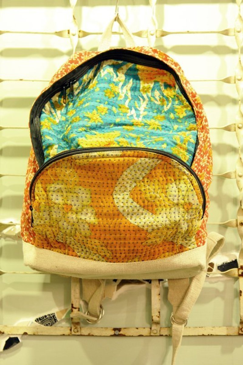 黃麻+回收紗麗背包 - ショルダーバッグ - その他の素材 