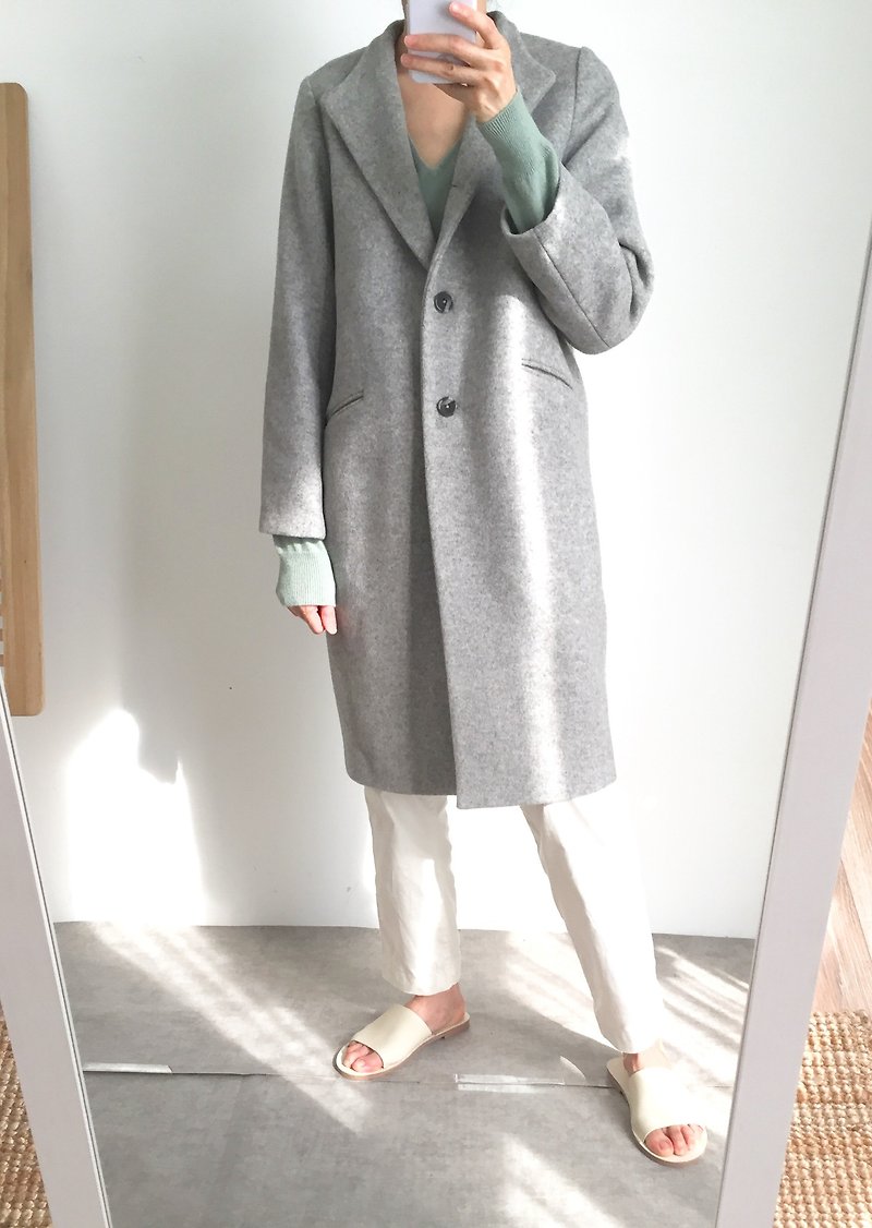 Jil Coat gray cashmere wool mid-length stand-collar buttoned coat can be customized color - เสื้อแจ็คเก็ต - ขนแกะ 