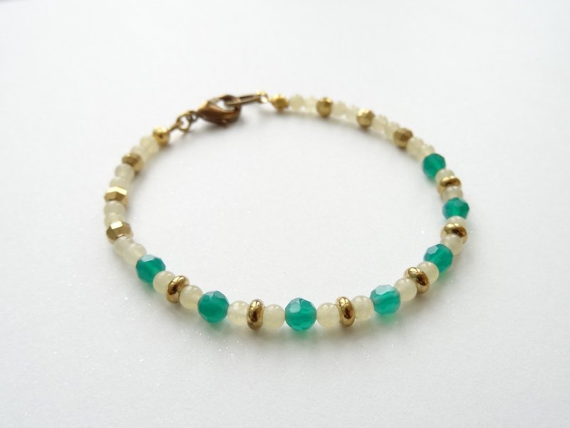 Green Agate, Yellow Jade Beaded Brass Bracelet (B) - Bracelets - Semi-Precious Stones Green