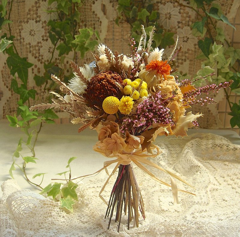Masako dried autumn bouquet birthday gift a limited time outdoor photo props - ตกแต่งต้นไม้ - พืช/ดอกไม้ สีกากี