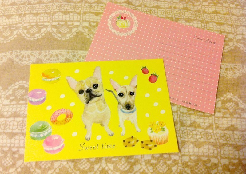 * Zoe's forest * dessert + Law fighting dogs = sweet time postcard (cs22) - Cards & Postcards - Paper Yellow