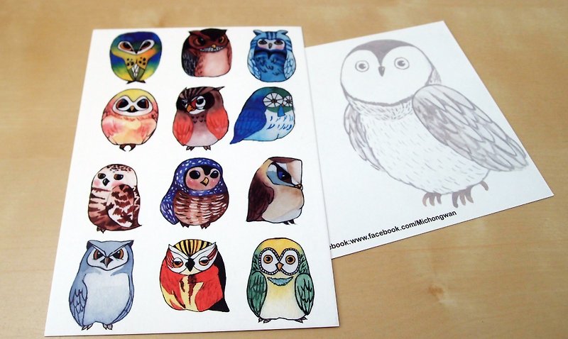 Owl illustration postcard - การ์ด/โปสการ์ด - กระดาษ หลากหลายสี