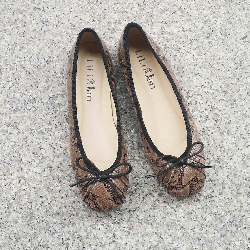 Zero Code [Triple Pleated Square Toe] Bow Ballet Shoes _ Brindle Coffee (23) - รองเท้าอ็อกฟอร์ดผู้หญิง - หนังแท้ สีนำ้ตาล