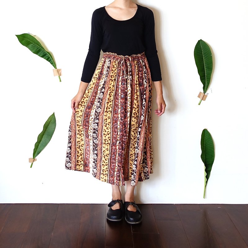 BajuTua / vintage / earth orange flower leopard dress - Skirts - Other Materials Orange