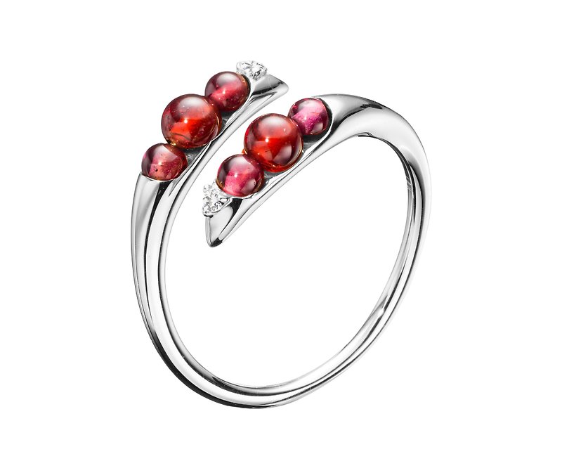 石榴石鑽石戒指 14k白金戒指 小巧金飾女戒 一月誕生石訂婚戒指 - 戒指 - 貴金屬 紅色