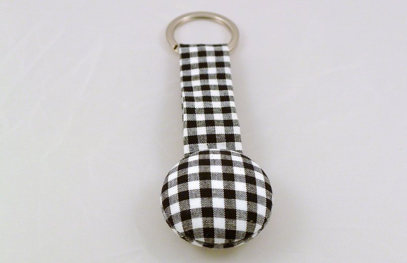 Hand-feel cloth button key ring-black grid - Keychains - Other Materials Black