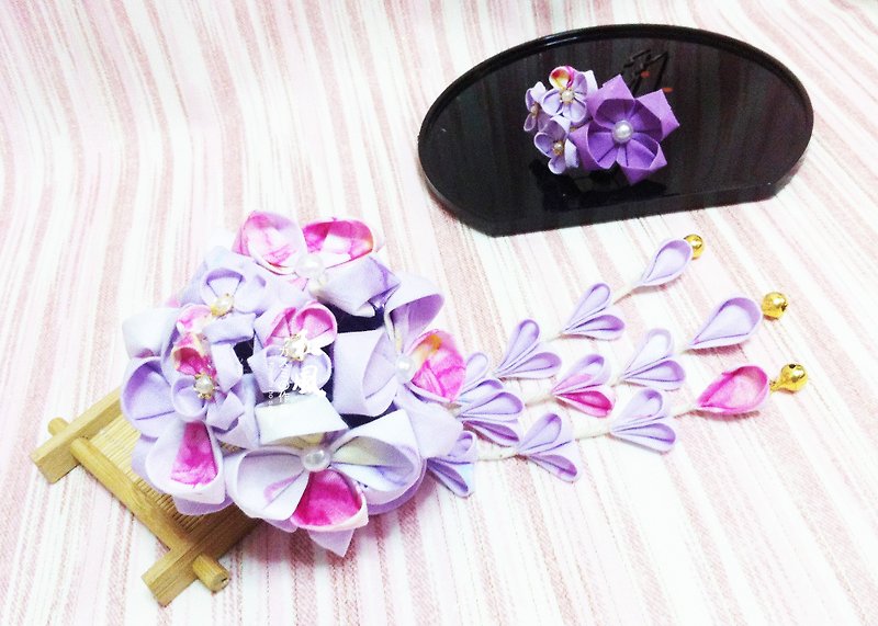ハンドメイドの第二世代の日本のアジサイの花のヘッドピースは、ボブボブ·セン女性のレトロなブライダル着物浴衣風COSアクセサリーを装着し - ヘアアクセサリー - その他の素材 パープル