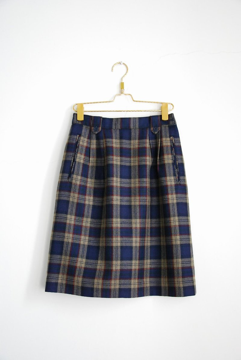 Plaid wool skirt pocket - กระโปรง - วัสดุอื่นๆ 