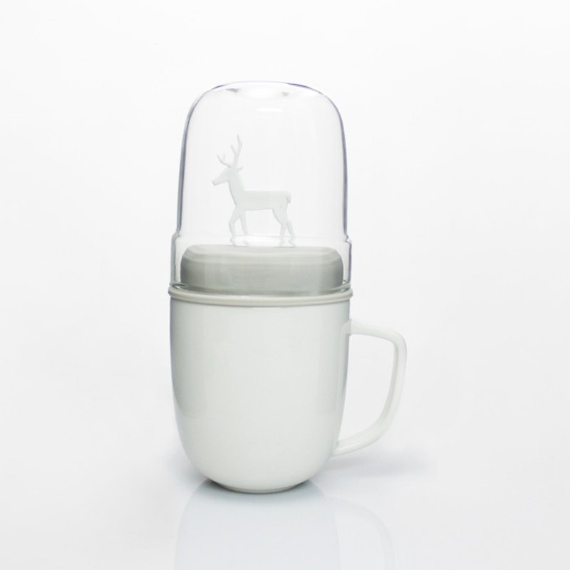 dipper 1++麋鹿雙杯組-馬克杯+玻璃杯子(白色款/灰蓋) - 咖啡杯 - 其他材質 灰色