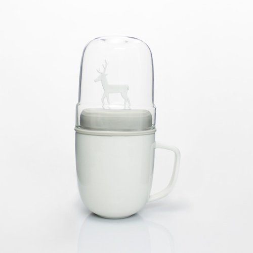 dipper dipper 1++麋鹿雙杯組-馬克杯+玻璃杯子(白色款/灰蓋)