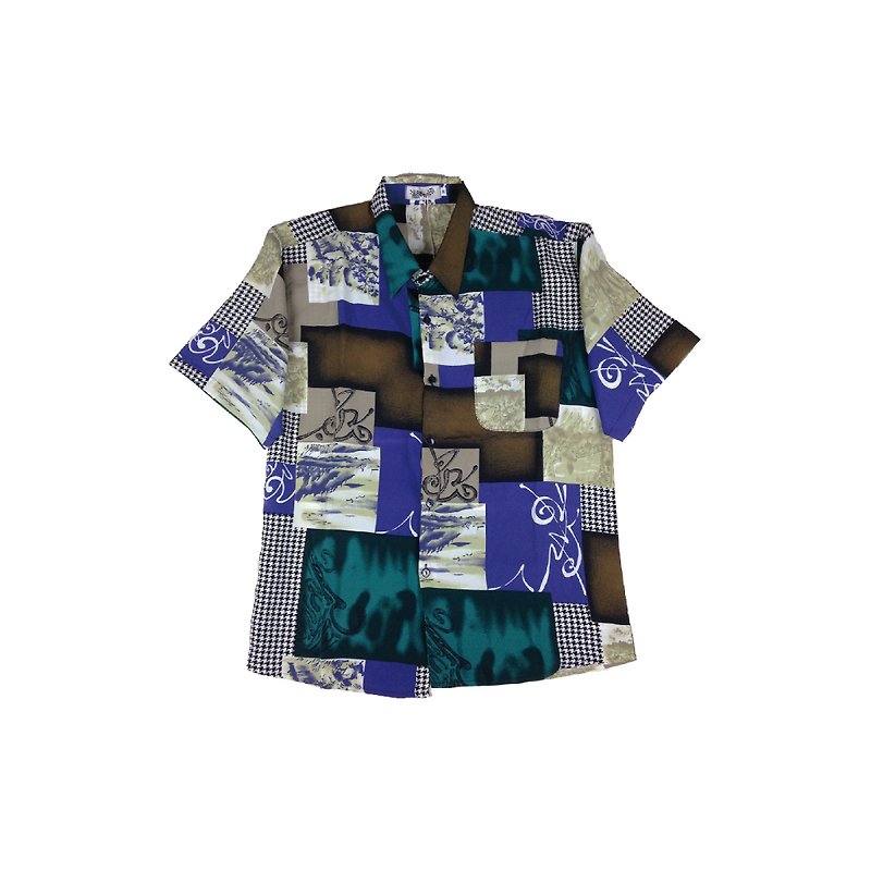Priceless knew │ │ geometric print totem vintage shirt VINTAGE / MOD'S - เสื้อเชิ้ตผู้หญิง - วัสดุอื่นๆ สีน้ำเงิน
