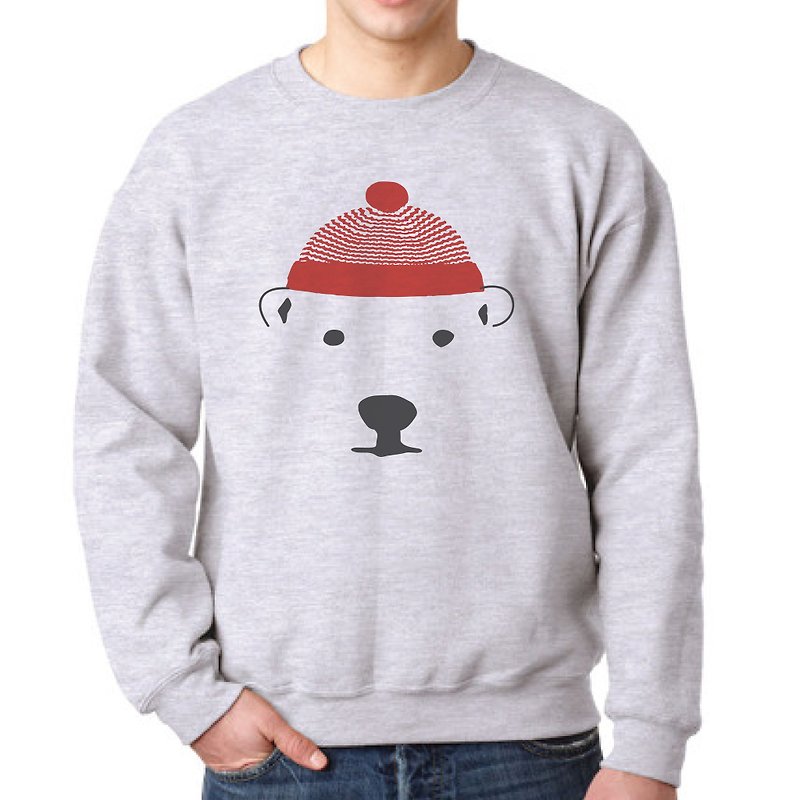 小熊帶上紅色羊毛帽, 變色套頭式的灰色長袖上衣 - 中性衛衣/T 恤 - 羊毛 灰色