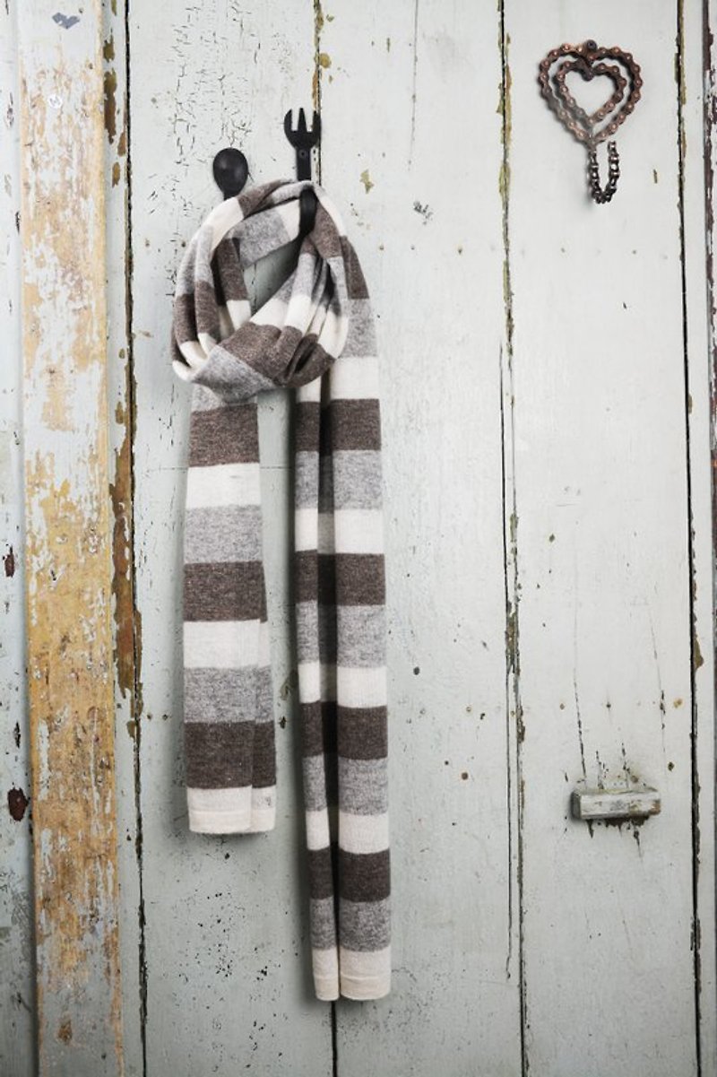 羊絨圍巾_駝灰條紋_公平貿易 - スカーフ - その他の素材 多色