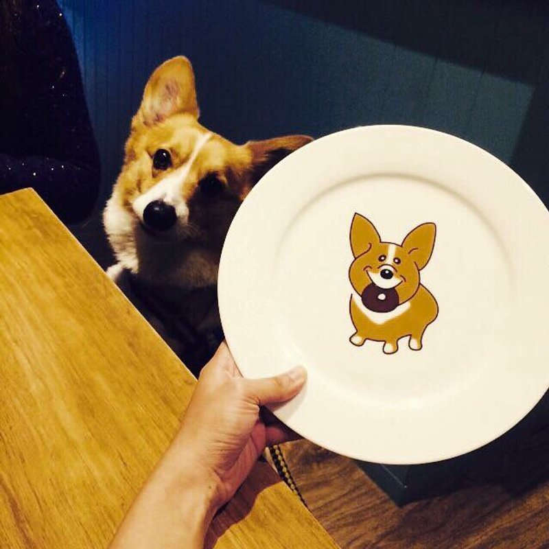 Mr. Butter Cafe Mr. cream exclusive brand custom Corgi Corgi small plates and dessert - จานเล็ก - วัสดุอื่นๆ ขาว