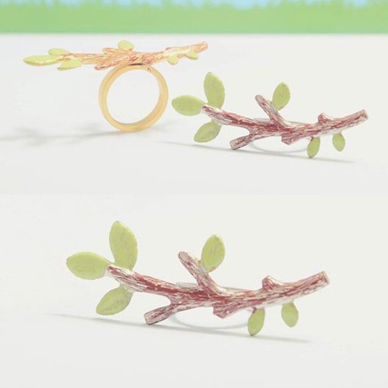 Twig Ring, Tree Branch Ring, Branch Ring, Leaf Ring, Tree Ring - แหวนทั่วไป - โลหะ สีเขียว
