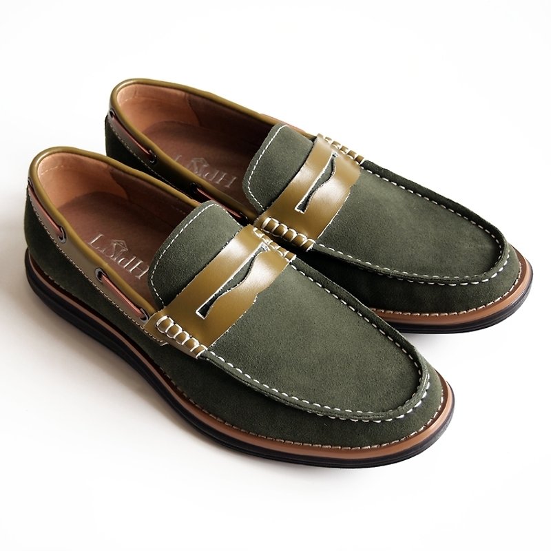 [LMdH] D2B11-49 calf suede shoe bottom stitching Penny-shoes loafers ‧ ‧ green free shipping - รองเท้าอ็อกฟอร์ดผู้ชาย - หนังแท้ สีเขียว