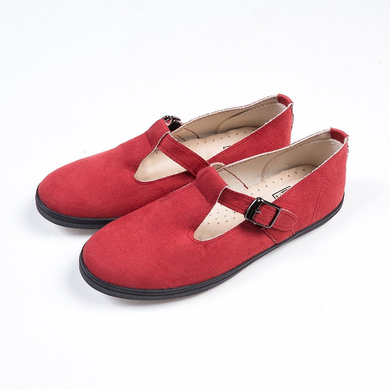【經典日】新品/T型瑪麗珍平底鞋/京都紅 - รองเท้าลำลองผู้หญิง - วัสดุอื่นๆ 