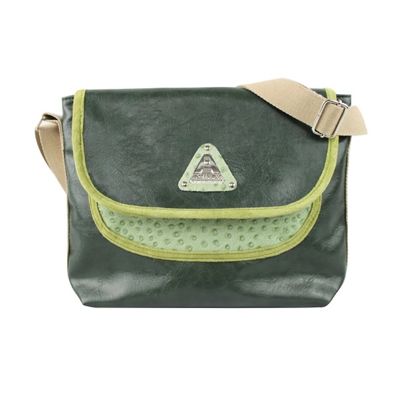 AMINAH-Retro Renovation-Real Leather Ostrich Embossed Casual Style Shoulder Bag-Green [am-0239] - Messenger Bags & Sling Bags - Faux Leather Green