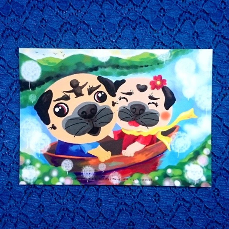 Pug Postcard-Together with you-05 - Cards & Postcards - Paper White