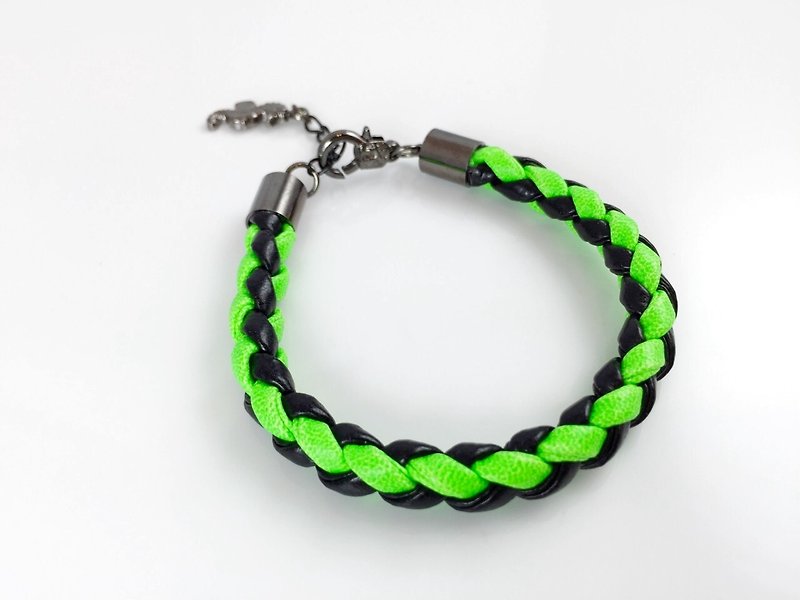 [Fluorescent green x black leather cord x] - Bracelets - Genuine Leather Pink