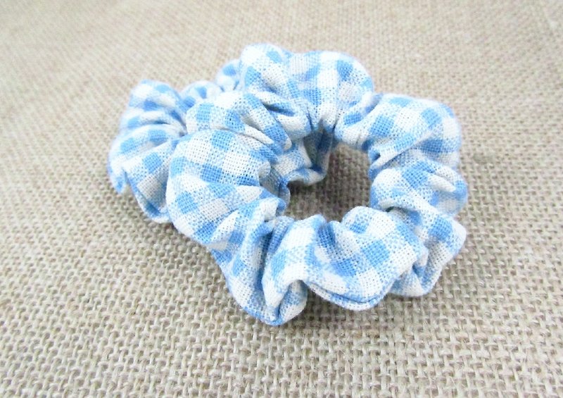 Hand made Mini hair scrunchies - Blue plaid - Hair Accessories - Other Materials Blue