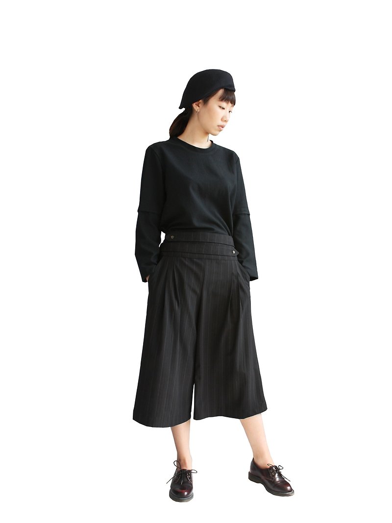 Wide stripes pants - Women's Pants - Other Materials Black