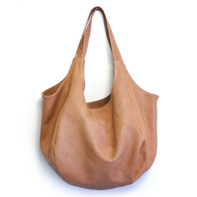 原色-立體剪裁牛皮肩背包{六片牛皮拼接而成} size L - Messenger Bags & Sling Bags - Other Materials Orange