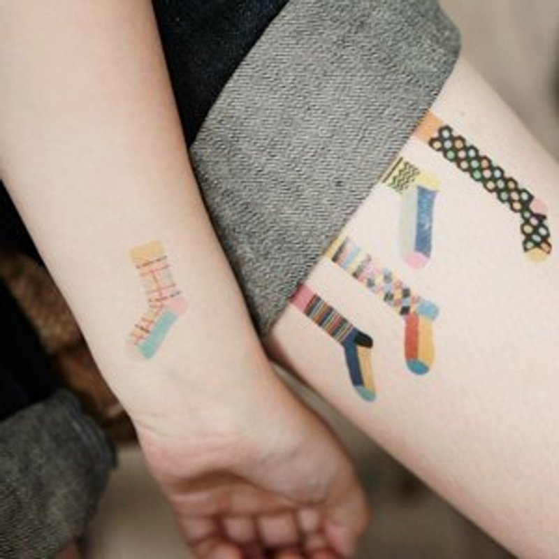 *tattoo* 繽紛點點襪子不嫌多組合  刺青貼紙 - 貼紙 - 紙 多色