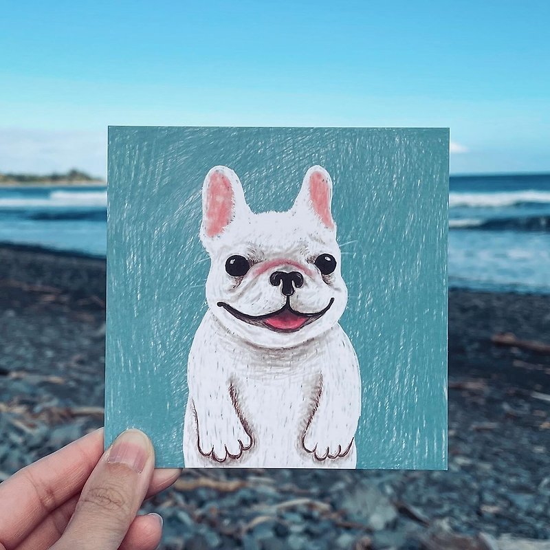 Animal Friends | Little Strong French Bulldog Card Postcard - การ์ด/โปสการ์ด - กระดาษ สีน้ำเงิน