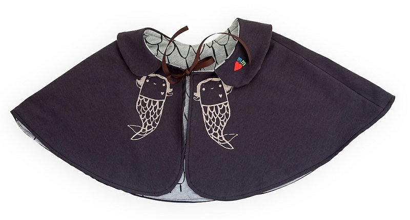 波蘭設計師品牌童裝-人魚娃娃斗篷 披風 罩衫 預購 - จัมพ์สูท - ผ้าฝ้าย/ผ้าลินิน สีดำ