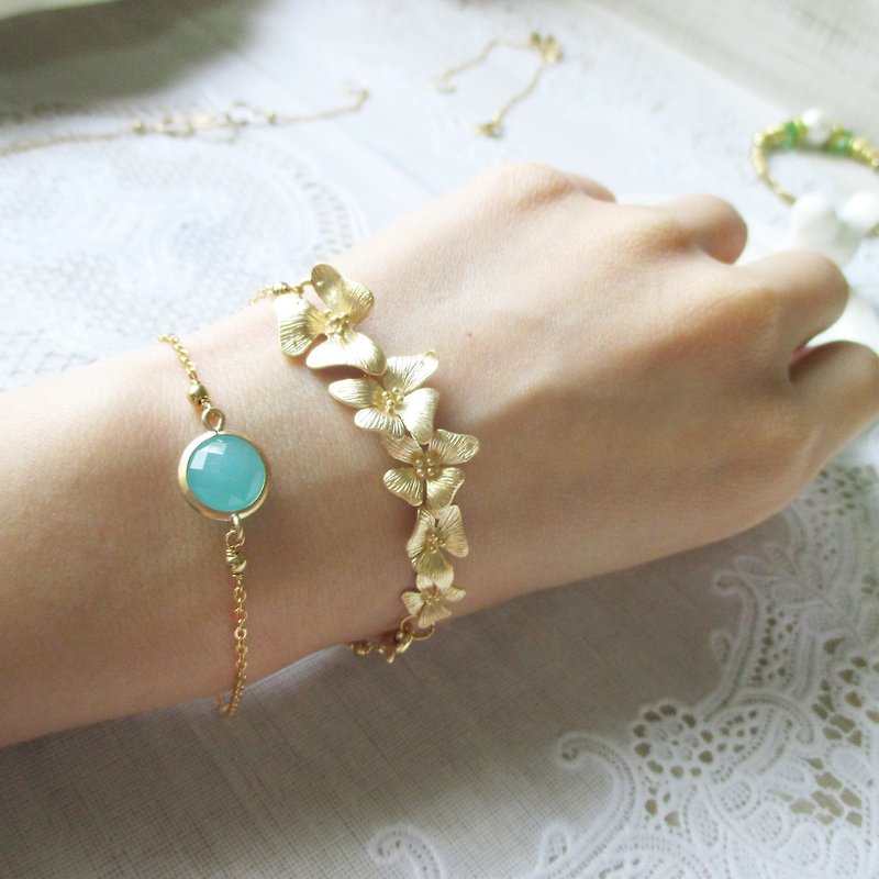 [Summertime little gem. Protein Blue] Retro vintage. 14k gold-plated brass fine chain. - Bracelets - Other Metals Blue