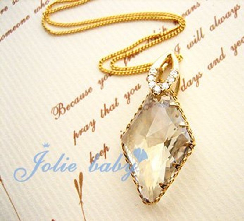 [Jolie baby] 菱狀の弧線---SWAROVSKI 6320香檳金水晶包鑲金色項鍊 - Necklaces - Gemstone 