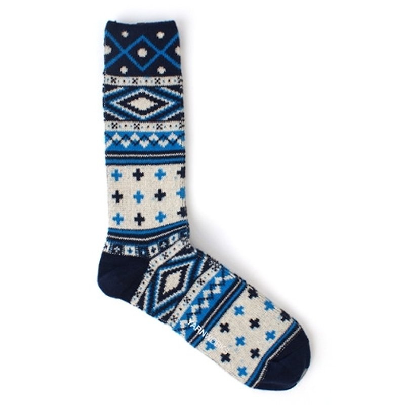 女孩寓所 :: 韓國襪子品牌YARN-WORKS– 十字窗花民族風 - 襪子 - 其他材質 藍色