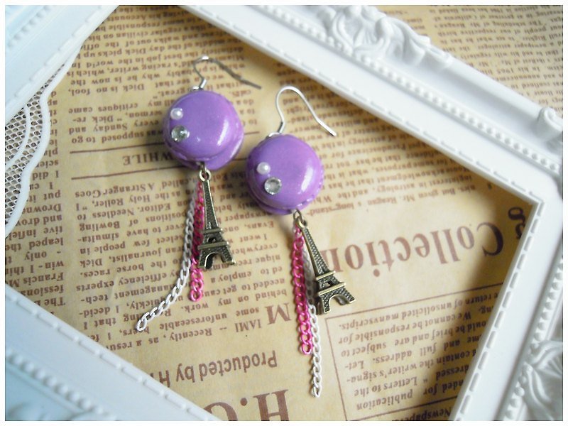 Lady Park．馬卡龍法式撞色嚮宴．針式(夾式)耳環．薰衣草紫 - Earrings & Clip-ons - Other Materials Purple