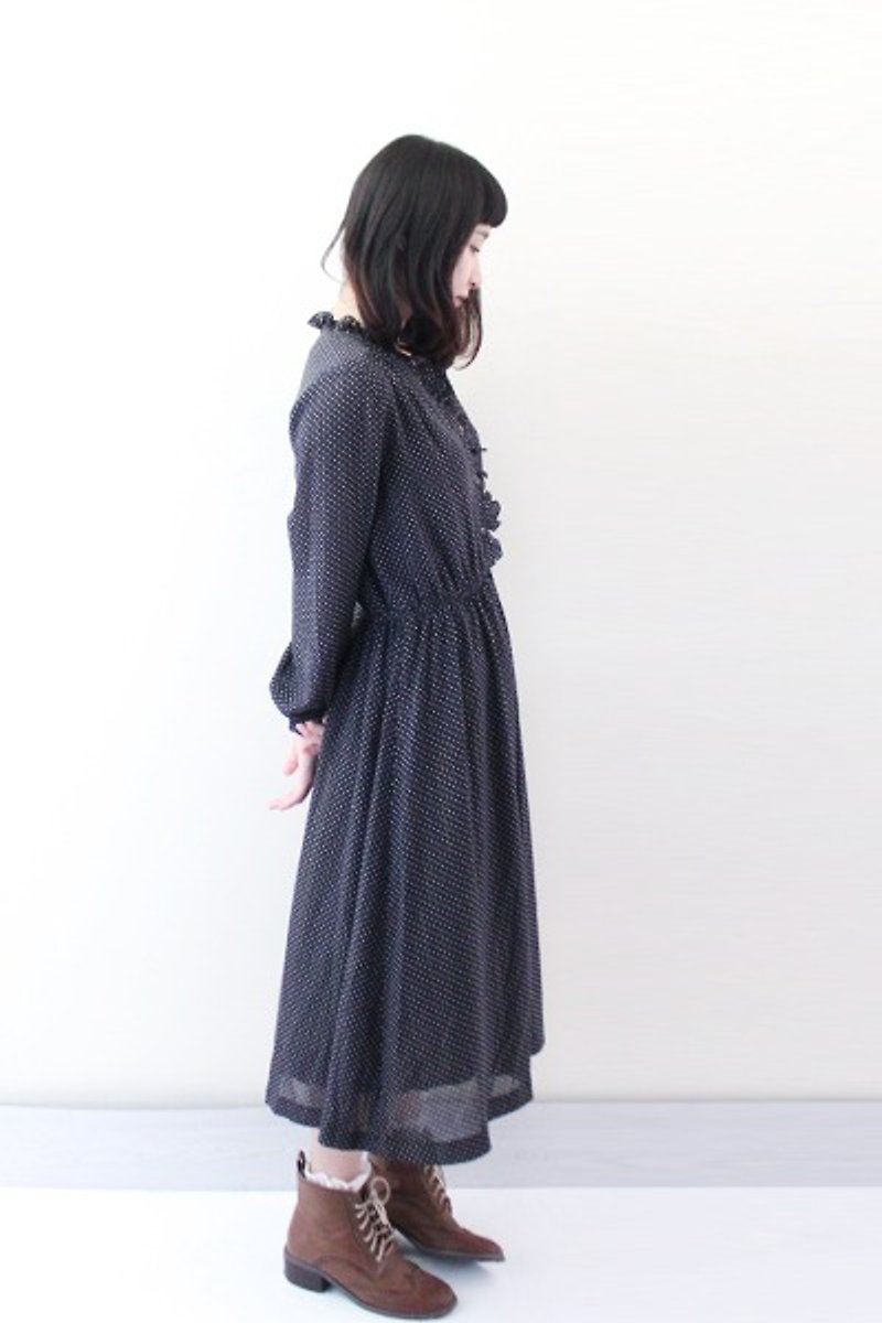 【RE0408D201]古典的なエレガントなVネックグレー鉄Shuiyu少しヴィンテージドレス - 特別 - ワンピース - その他の素材 ブラック